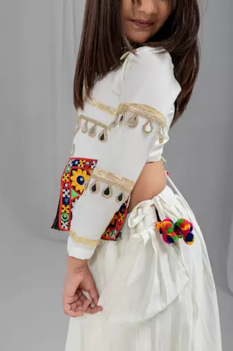 Off white navratri girls lehenga choli | rayon cotton gota patti mirror work