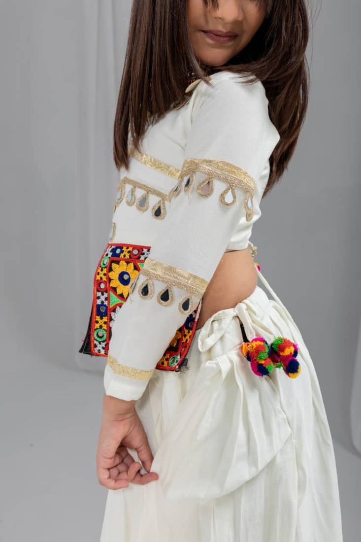 Off white navratri girls lehenga choli | rayon cotton gota patti mirror work