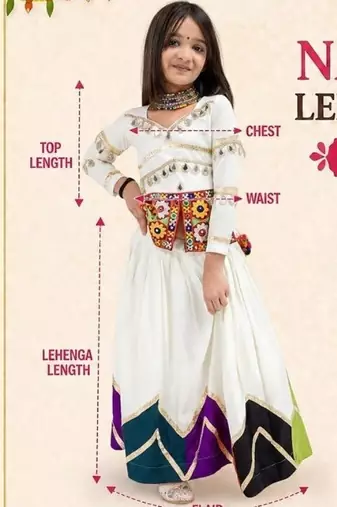 Off white navratri girls lehenga choli | rayon cotton gota patti mirror work