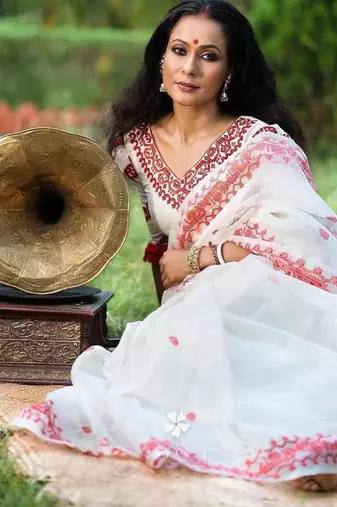 White color Oregenza embroidered saree with un-stitched blouse