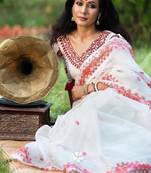 White color georgette embroidered saree with un-stitched blouse