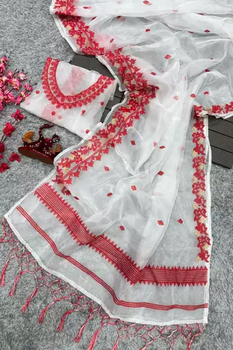 White color Oregenza embroidered saree with un-stitched blouse