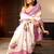 white & pink color linen printed zari border sarees
