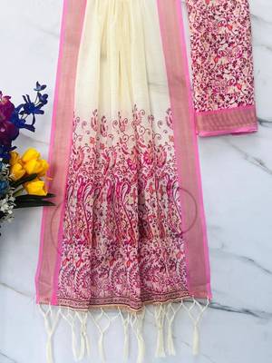 white & purple   color linen printed zari border sarees 4