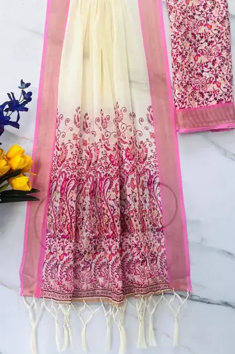 white & purple   color linen printed zari border sarees