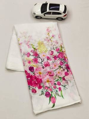 white pink color linen flower printed sarees 3