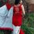 white & red color linen digital printed durga pooja sarees