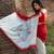 white & red color linen digital printed durga pooja sarees