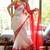white & red color linen digital printed durga pooja sarees