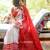 white & red color linen digital printed durga pooja sarees
