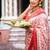 white & red color linen digital printed durga pooja sarees