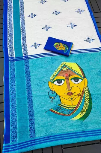 white sky color linen durga pooja sarees