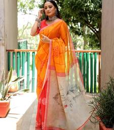 yellow  color linen durga pooja sarees