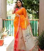 yellow  color linen durga pooja sarees