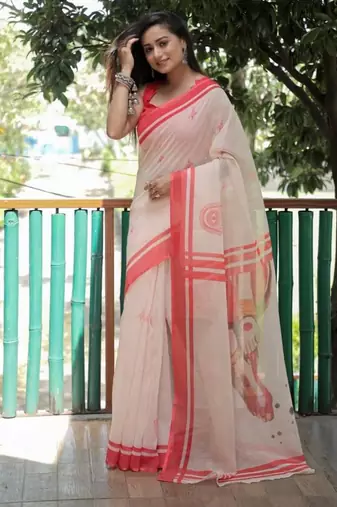 white color linen durga pooja sarees