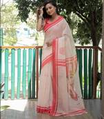 white color linen durga pooja sarees
