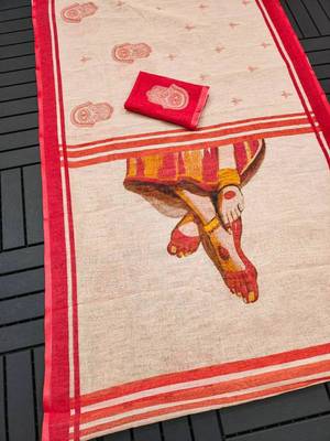 white color linen durga pooja sarees 2
