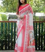 white color linen durga pooja sarees
