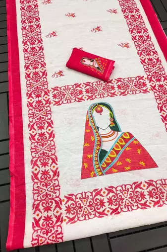 white color linen durga pooja sarees