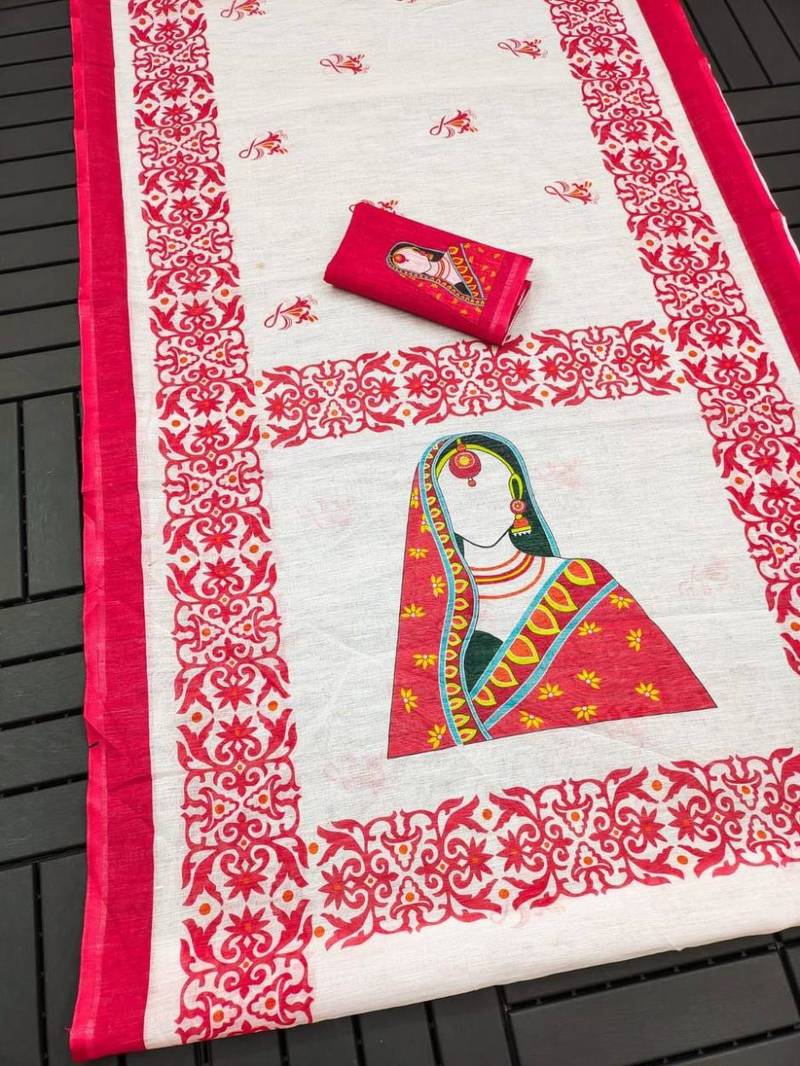white color linen durga pooja sarees