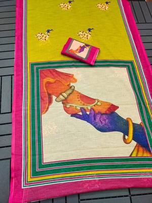 green  color linen durga pooja sarees 2
