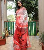 white  color linen durga pooja sarees