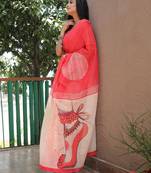 red  color linen durga pooja sarees