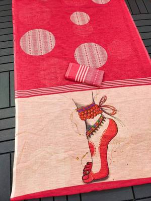 red  color linen durga pooja sarees 2