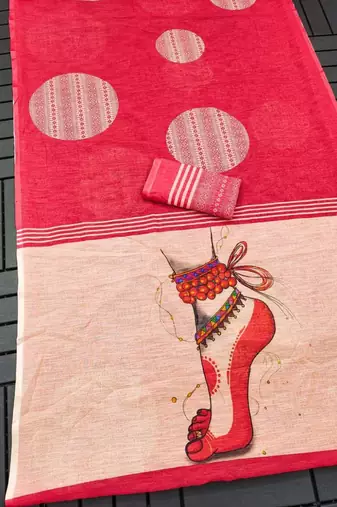 red  color linen durga pooja sarees