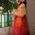 yellow   red color linen durga pooja sarees