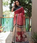 red white color linen durga pooja sarees