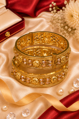 Rajwadi Floral Stone Work Openable Bangles 1