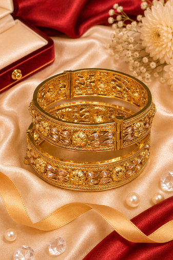 Rajwadi Floral Stone Work Openable Bangles