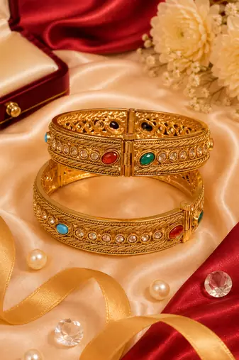 Rajwadi Multicolor Stone Filigree Openable Bangles