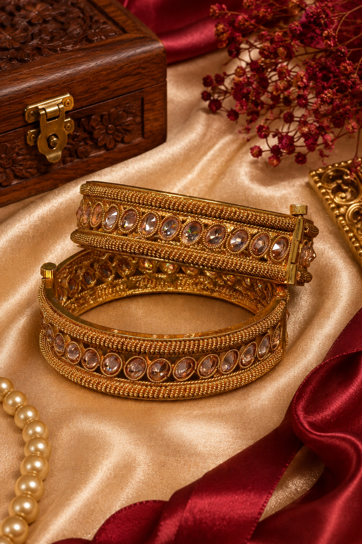 Rajwadi Crystal Stone Filigree Openable Bangles