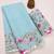 blue color linen digital printed saree with running print blouse