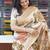 off white color linen digital printed sarees