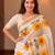 light chiku color yellow flower printed linen sarees