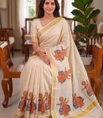 light chiku  digital printed linen sarees