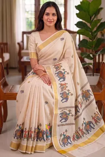 light chiku  digital printed linen sarees