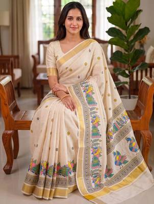 light chiku  digital printed linen sarees 1