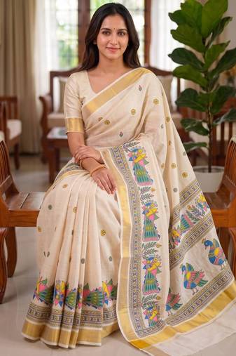 light chiku  digital printed linen sarees