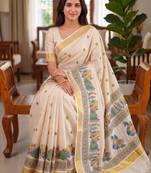 light chiku  digital printed linen sarees