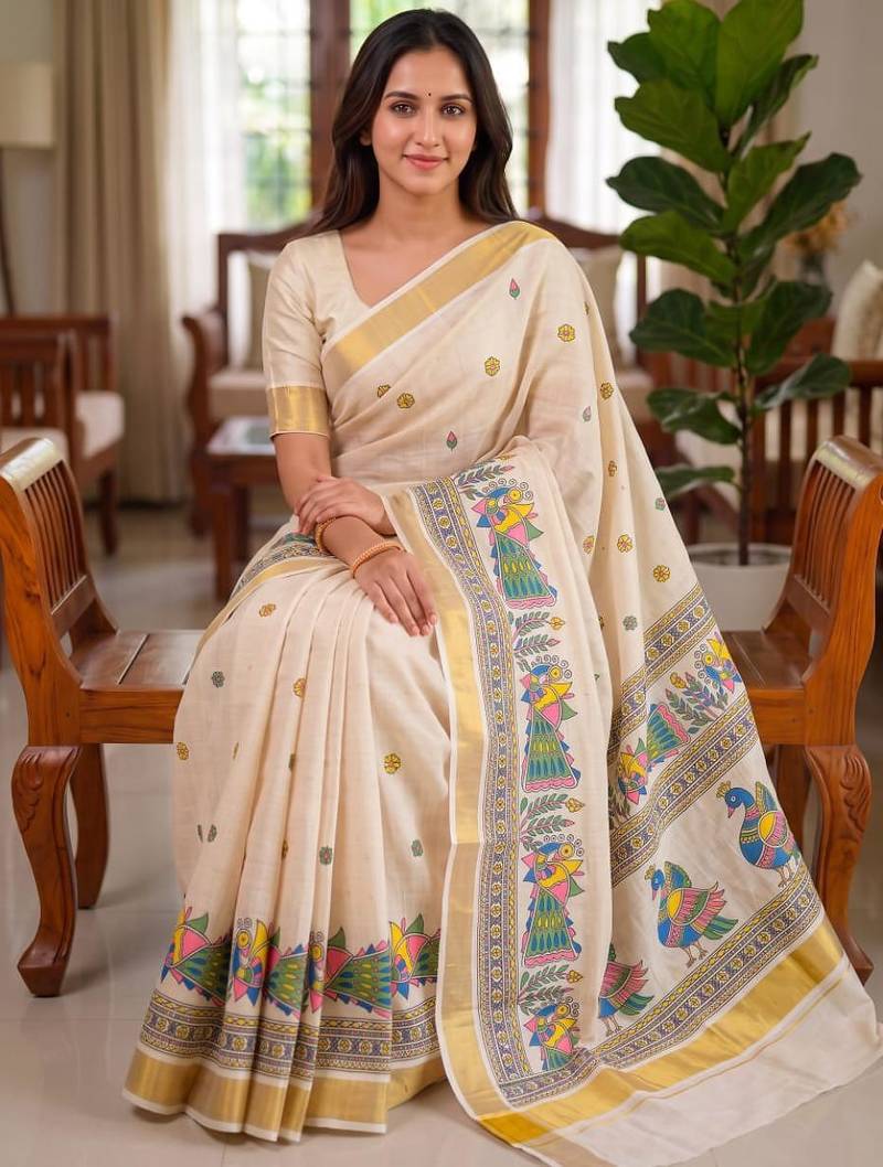 light chiku  digital printed linen sarees