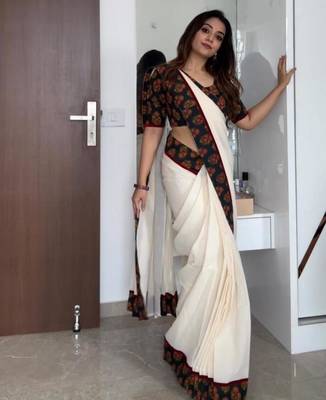 white black color linen digital printed saree 1