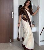 white black color linen digital printed saree