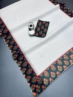 white black color linen digital printed saree 4