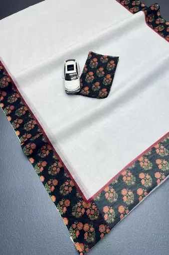 white black color linen digital printed saree