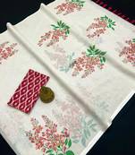 white maroon color linen digital printed saree