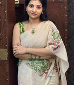 white green color linen digital printed saree